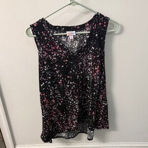 LuLaRoe Black and Pink Splatter Tank Top